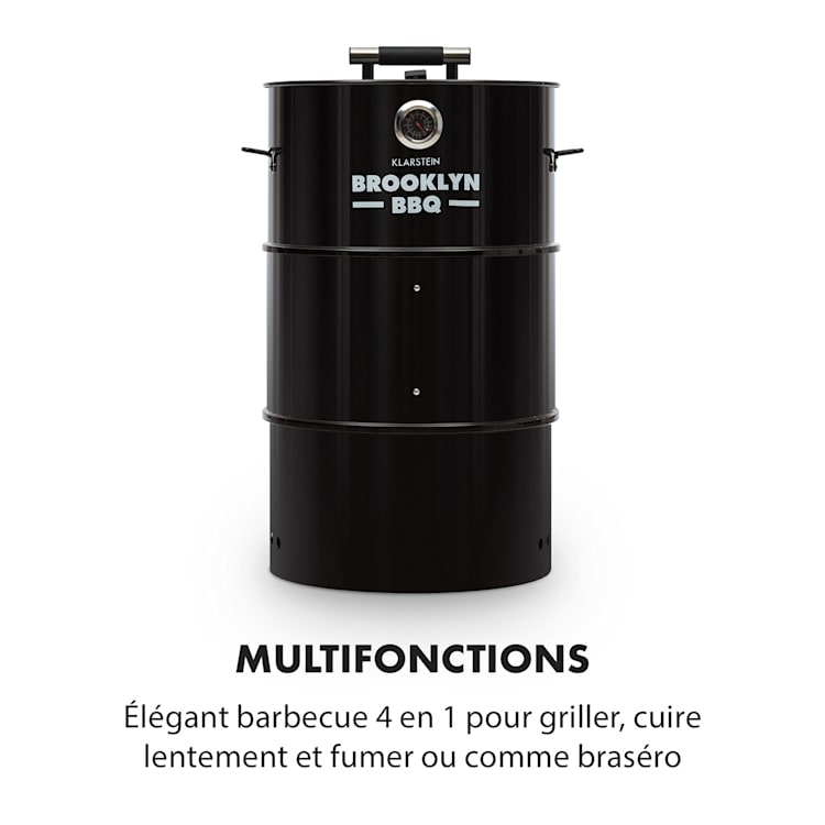 BBQ Brooklyn Tonneau barbecue fumoir Ø 42cm acier revêtement pulvérisé