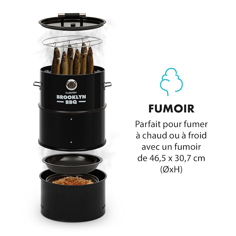 BBQ Brooklyn Tonneau barbecue fumoir Ø 42cm acier revêtement pulvérisé