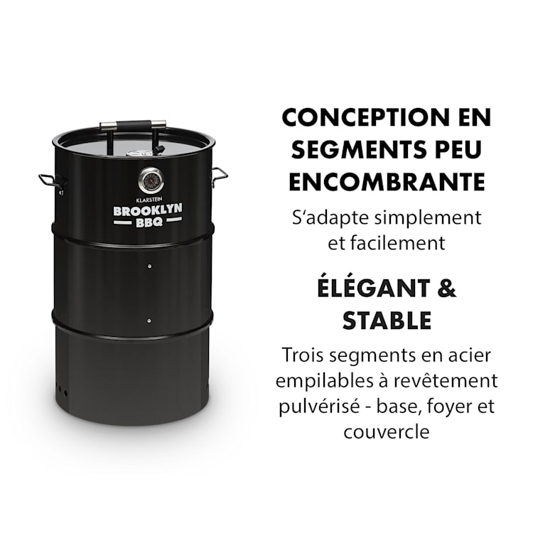 BBQ Brooklyn Tonneau barbecue fumoir Ø 42cm acier revêtement pulvérisé