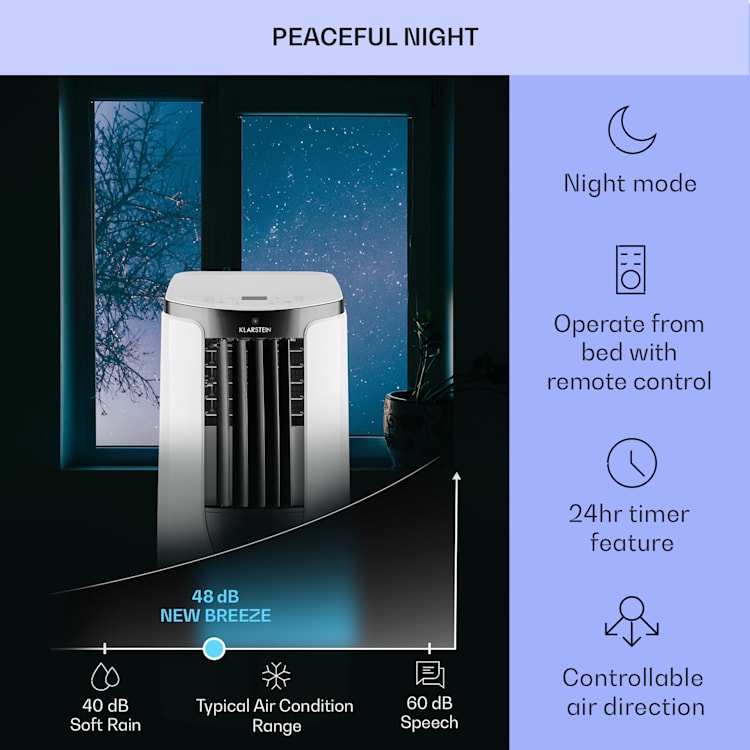 New Breeze ECO, мобилен климатик, 935 W, 10 000 BTU / h (2,9 kW), A + 10.000 BTU | бял / черен