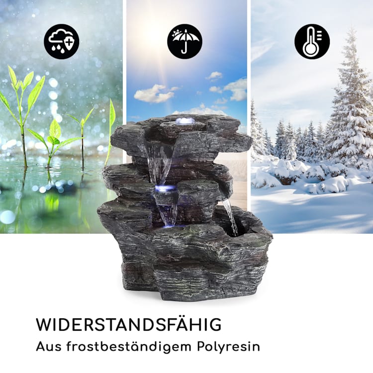 Rochester Falls Gartenbrunnen IPX8 6W Polyresin 3 LEDs Steinoptik