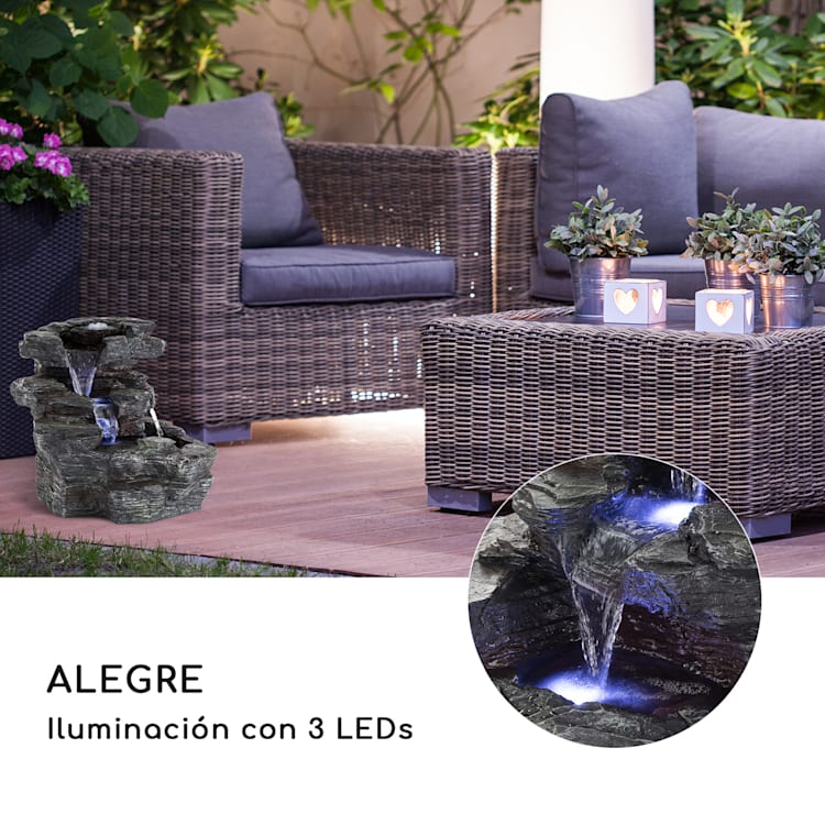 Rochester Falls Fuente de jardín IPX8 6 W Poliresina 3 LEDs Aspecto de piedra