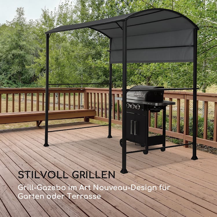 Steakhouse Grilldach 220x215x140cm PE 180 g/m² flammhemmend Stahl grau