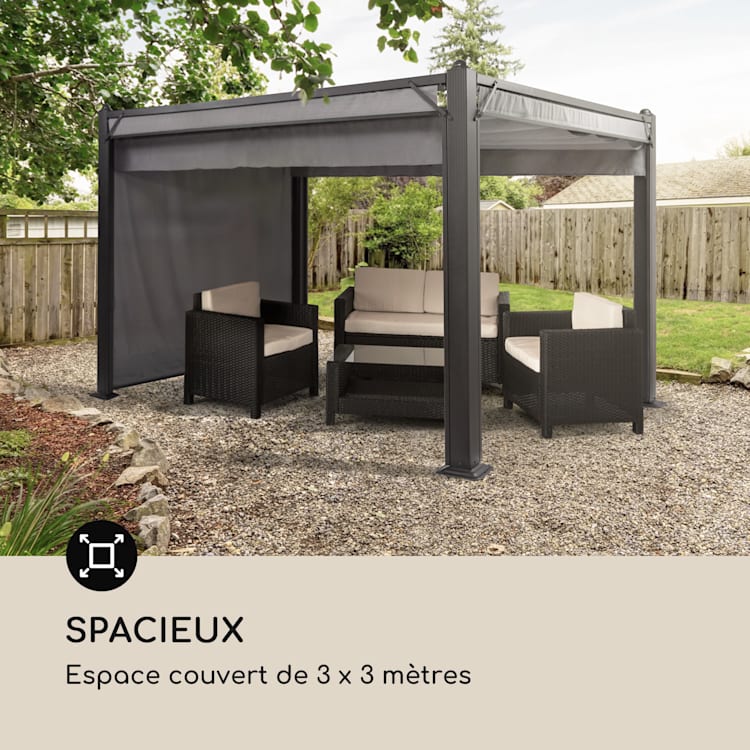 Pantheon Cortina Pavillon avec auvent 3 x 3 m 4 parties - gris 3 x 3 m | Anthracite | Gris