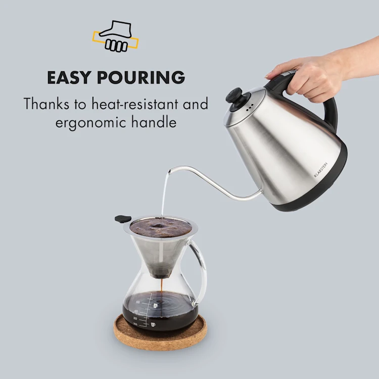 Garcon Kettle 1L 2000W Keep-Warm Gooseneck Stainless Steel Silver Metallic