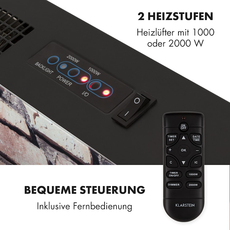 Colmar Elektrischer Kamin Glas 2000W 7 LED-Farben Fernbedienung