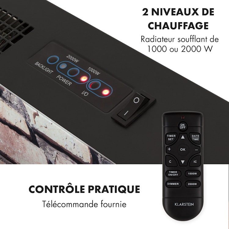 Colmar Cheminée électrique verre 2000W 7 couleurs LED Télécommande