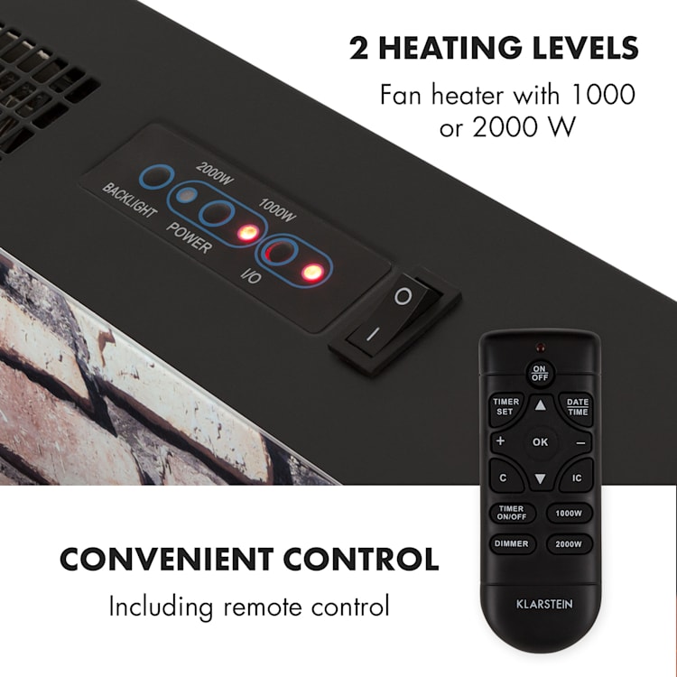 Lareira elétrica Colmar Vidro 2000W LED 7 Cores Comando de Controlo Remoto