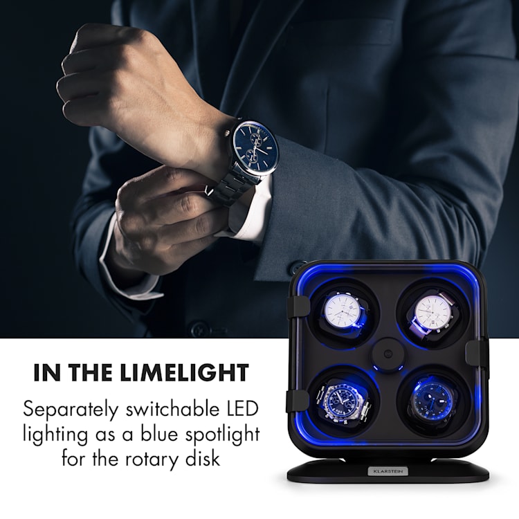 Clover horlogeopwinder 4 horloges 3 rotaties 4 snelheden led Zwart
