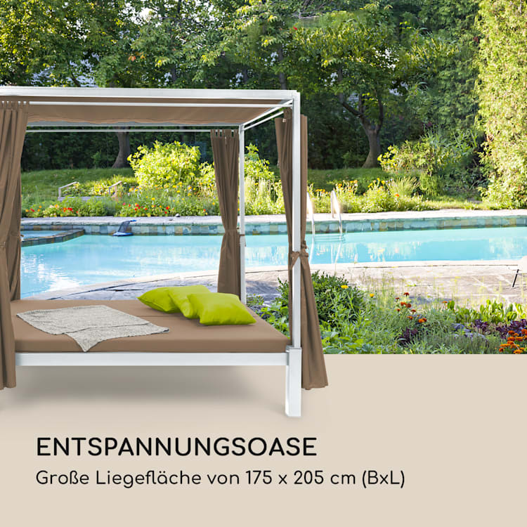 Senator Lounge Gartenliege 188x208x205cm Sonnendach Polyester Stahl Taupe / Weiß