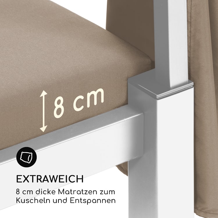 Senator Lounge Gartenliege 188x208x205cm Sonnendach Polyester Stahl Taupe / Weiß