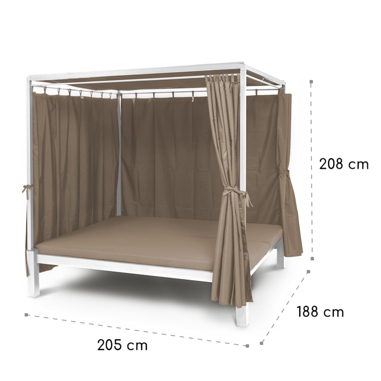 Senator Lounge Gartenliege 188x208x205cm Sonnendach Polyester Stahl Taupe / Weiß
