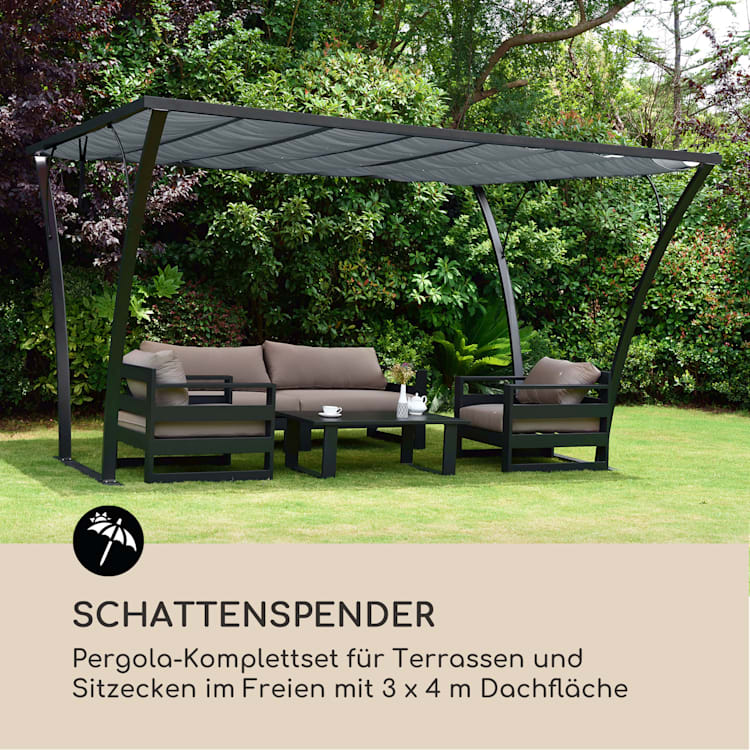 Palazzo Pavillon 4x3m Faltdach Polyester Aluminium schwarz / grau