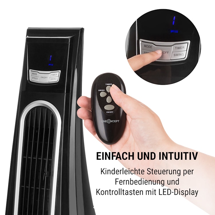 Blown Away Turmventilator 100W 70°-Oszillation 1000 m³/h Fernbedienung