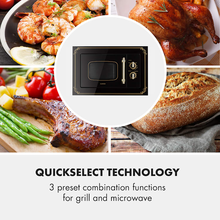 Victoria 20, beépíthető mikrohullámú sütő, 20 l, 800 W, grill: 1000 W, fekete Fekete
