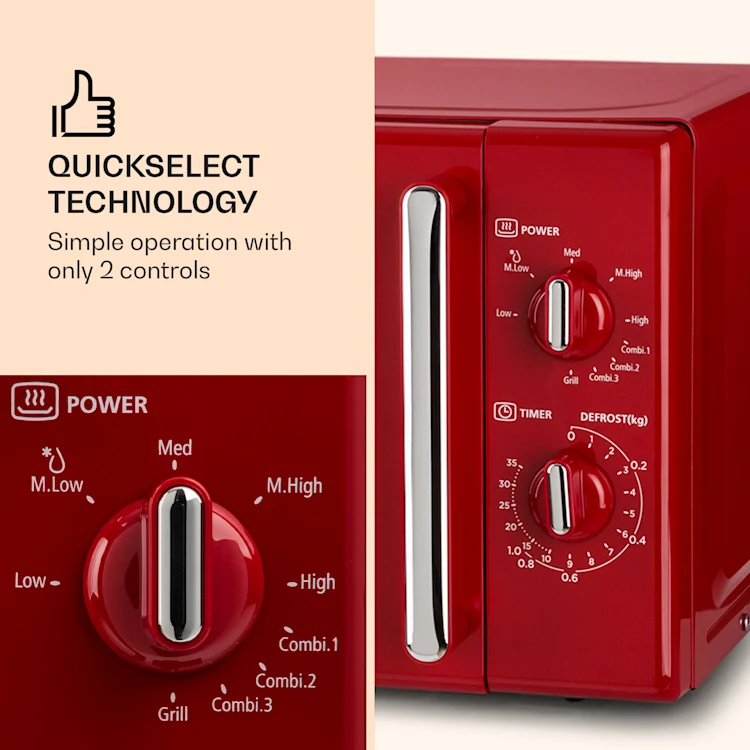 Caroline microwave grill | 20 litres | 700 W microwave / 1000 W grill | turntable Ø 25.5 cm | QuickSelect | retro design Red