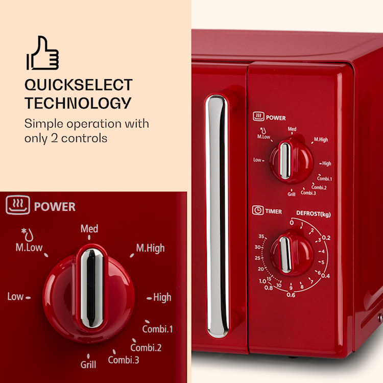 Caroline, mikrohullámú sütő, 20 l, 700/1000 W, Ø 25.5 cm, QuickSelect, retró, piros Piros