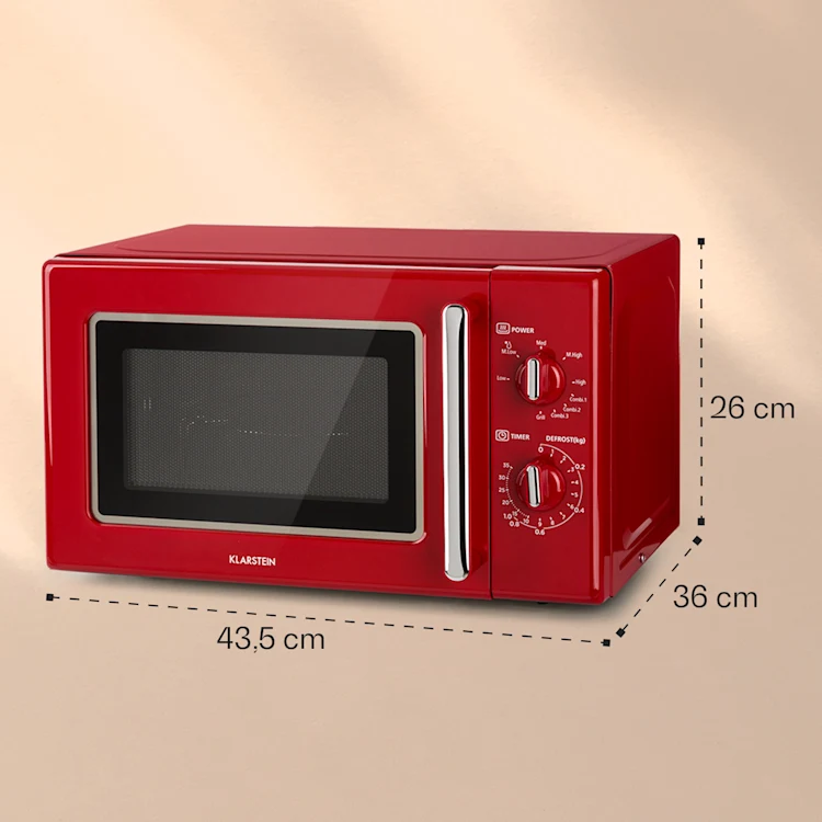 Caroline microwave grill | 20 litres | 700 W microwave / 1000 W grill | turntable Ø 25.5 cm | QuickSelect | retro design Red