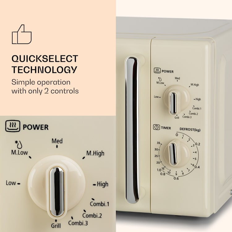 Caroline, kuchenka mikrofalowa, 20 l, 700/1000 W, Ø 25,6 cm, QuickSelect, retro, kremowa Vintage Krem