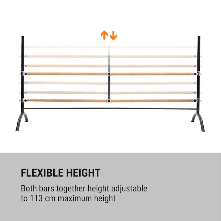Barre Marie kaksirivinen balettitanko liikuteltava 220 x 113 cm, 2 x 38mm Ø 220 cm | Musta