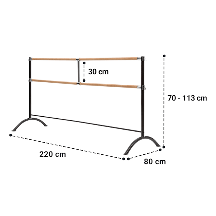 Barre Marie kaksirivinen balettitanko liikuteltava 220 x 113 cm, 2 x 38mm Ø 220 cm | Musta