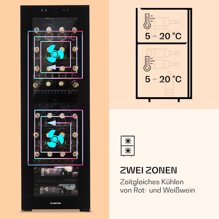 Shiraz 39 Duo Weinkühlschrank 2 Zonen 105l 39 Flaschen 39 Flaschen | 2 Kühlzonen | Schwarz