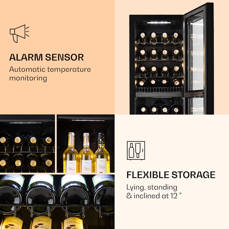 Bellevine Deux 39 Flex, borhűtő, 105 liter 39 palack, 2 zóna 39_bottles | 2 hűtőzóna | Fekete