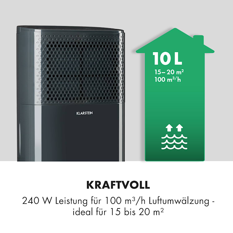 DryFy 10 Luftentfeuchter Dehumidifier 240W 10l/d 100m³/h 15-20m² 10l/24h | Anthrazit