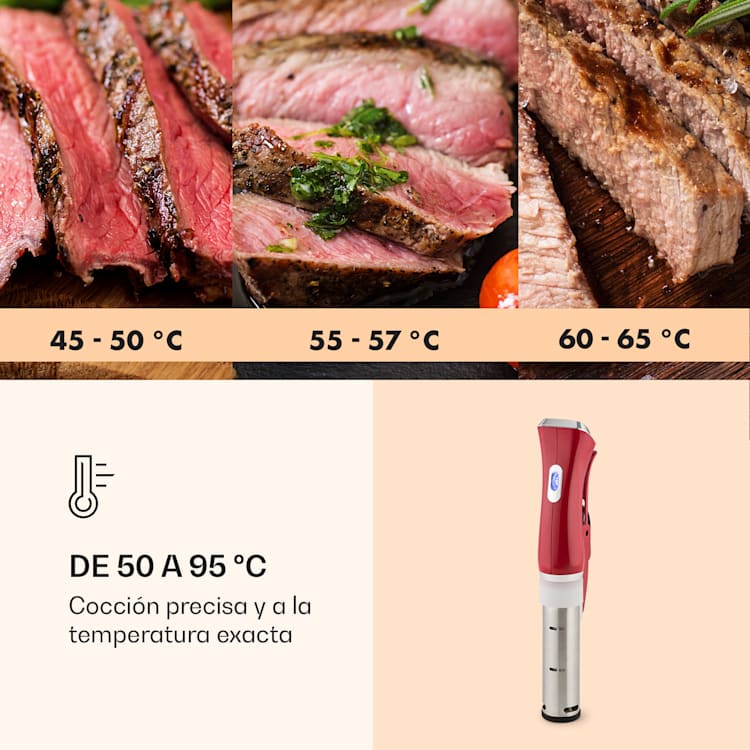 Máquina de vacío Quickstick | termostato: 50-95 °C en pasos de 0,5 °C | bomba de circulación para 20 L | acero inoxidable Rojo