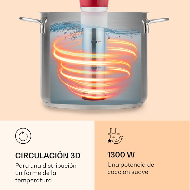 Máquina de vacío Quickstick | termostato: 50-95 °C en pasos de 0,5 °C | bomba de circulación para 20 L | acero inoxidable Rojo
