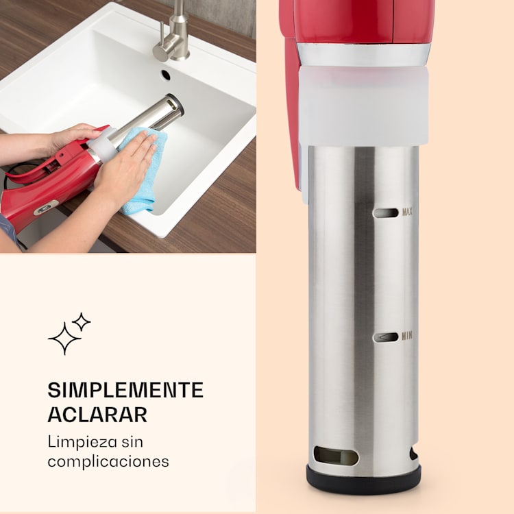 Máquina de vacío Quickstick | termostato: 50-95 °C en pasos de 0,5 °C | bomba de circulación para 20 L | acero inoxidable Rojo