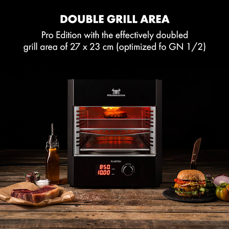 Steakreaktor Pro, magas hőmérsékletű beltéri grillsütő, német gyártmány Fekete