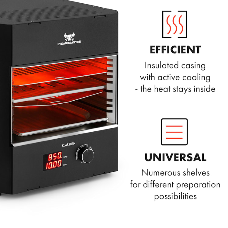 Steakreaktor Pro, magas hőmérsékletű beltéri grillsütő, német gyártmány Fekete