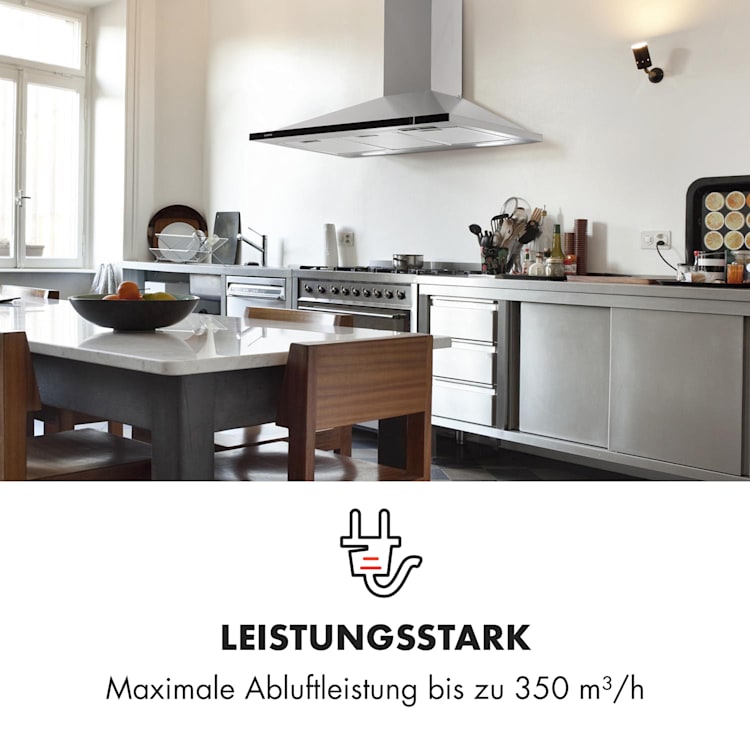 Galina 90 Dunstabzugshaube Abluft 90cm 350m³/h LED Edelstahl Acrylglas