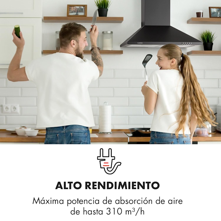 Zugspitze 60 Campana extractora de pared 65 W 310 m³/h LED 60 cm | Negro