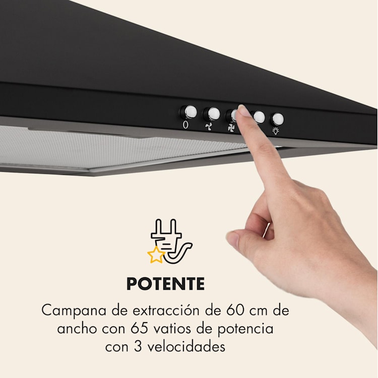 Zugspitze 60 Campana extractora de pared 65 W 310 m³/h LED 60 cm | Negro