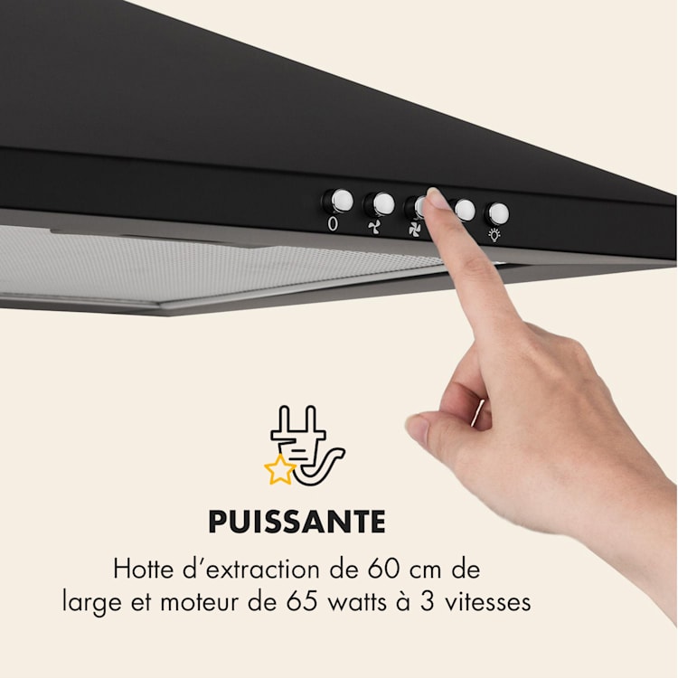 Zugspitze 60 Hotte aspirante murale 65W 310 m³/h LED 60 cm | Noir