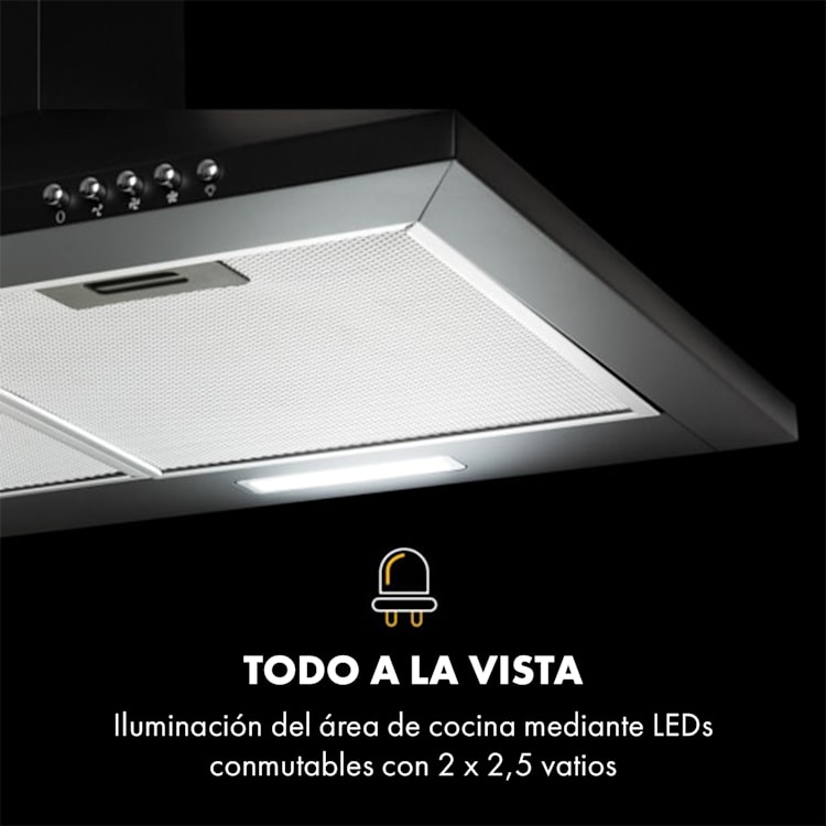 Zugspitze 90 Campana extractora de pared 65 W 330 m³/h LED 90 cm | Negro