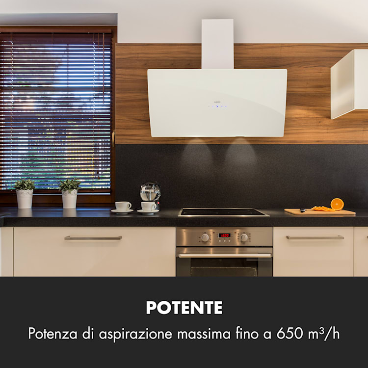 Annabelle 90 - Cappa aspirante, vetro, 595 m³/h, pannello touch, bianco