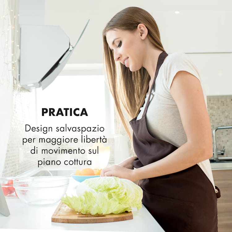 Annabelle 90 - Cappa aspirante, vetro, 595 m³/h, pannello touch, bianco