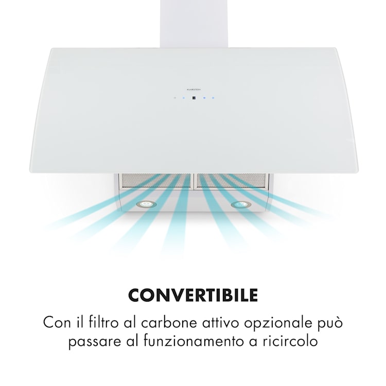 Annabelle 90 - Cappa aspirante, vetro, 595 m³/h, pannello touch, bianco