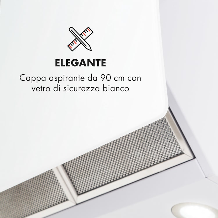 Annabelle 90 - Cappa aspirante, vetro, 595 m³/h, pannello touch, bianco