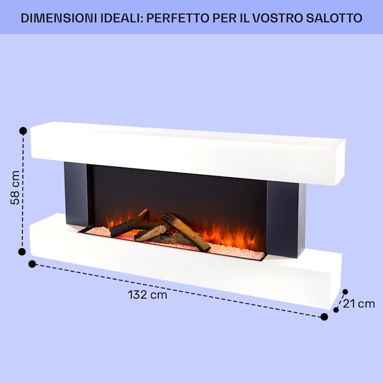 Studio Light & Fire 1 - Camino, 1000/2000 W, MDF, telecomando Fire 1