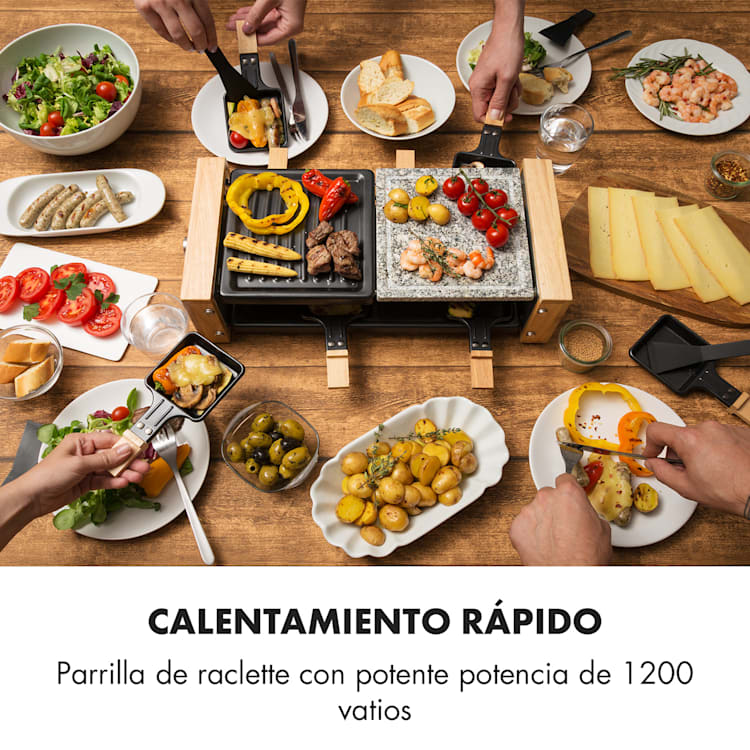 Chateaubriand Nuovo Raclette 1200W Aluminio/Piedra 8 personas Piedra natural/Plancha | 8 sartenes raclette