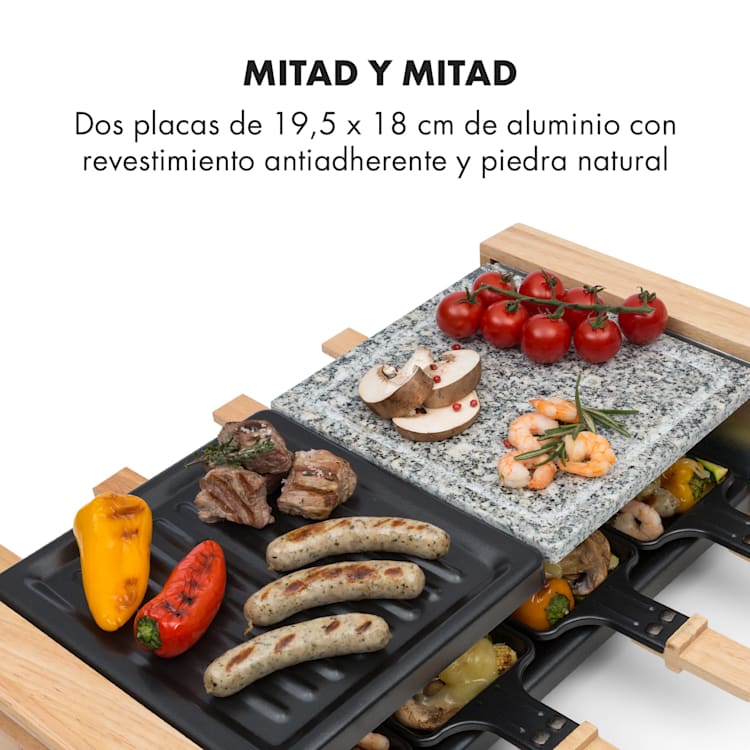 Chateaubriand Nuovo Raclette 1200W Aluminio/Piedra 8 personas Piedra natural/Plancha | 8 sartenes raclette
