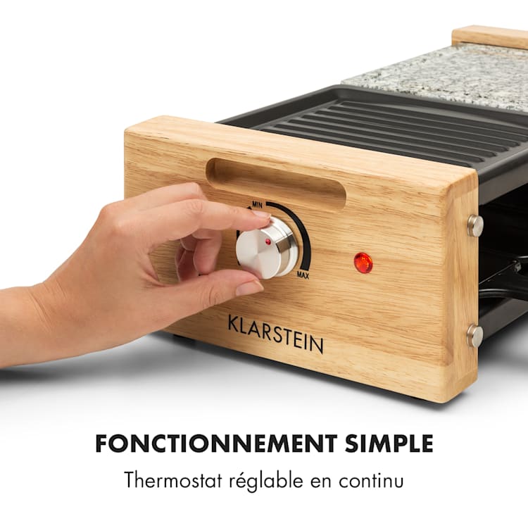 Chateaubriand Nuovo Appareil à raclette pour 8 grill 1200W pierre & in pierre naturelle / plaque de barbecue | 8 poêlons de raclette