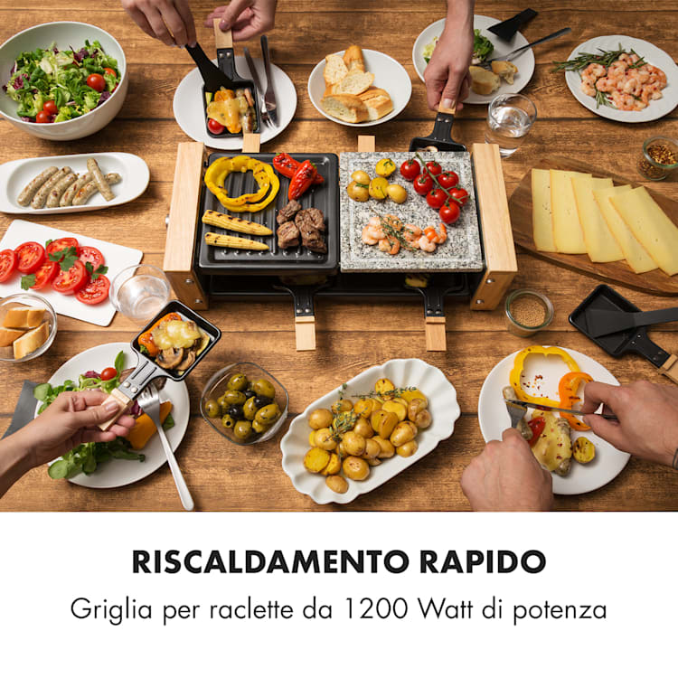 Chateaubriand Nuovo Raclette 1200W Alluminio / Pietra 8 persone Pietra naturale/piastra | 8 padelline per raclette