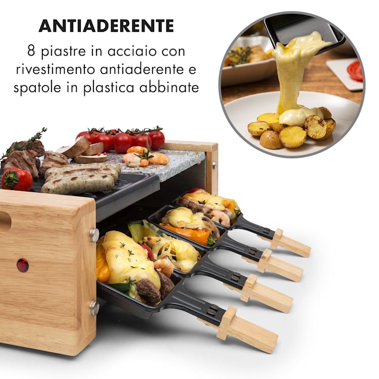 Chateaubriand Nuovo Raclette 1200W Alluminio / Pietra 8 persone Pietra naturale/piastra | 8 padelline per raclette
