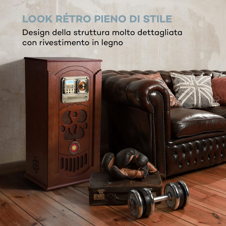Musicbox Jukebox, Giradischi, Lettore CD, BT, USB, SD, Ricevitore FM, Legno