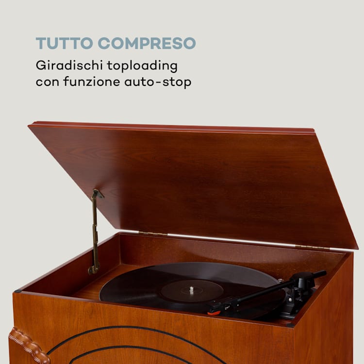 Musicbox Jukebox, Giradischi, Lettore CD, BT, USB, SD, Ricevitore FM, Legno
